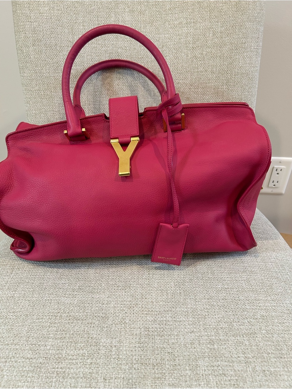 Saint Laurent Fuchsia Leather Tote with Gold Y Hardware